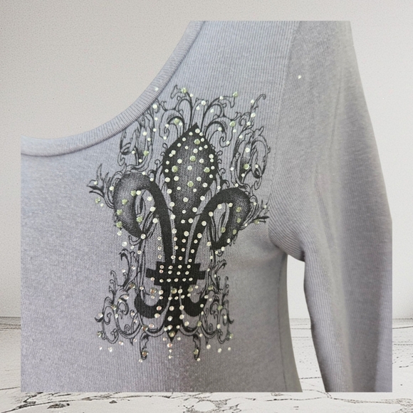 Bizz Girl Chic Asymmetrical Gray Dress with Embellishments Size Med - Picture 3 of 5